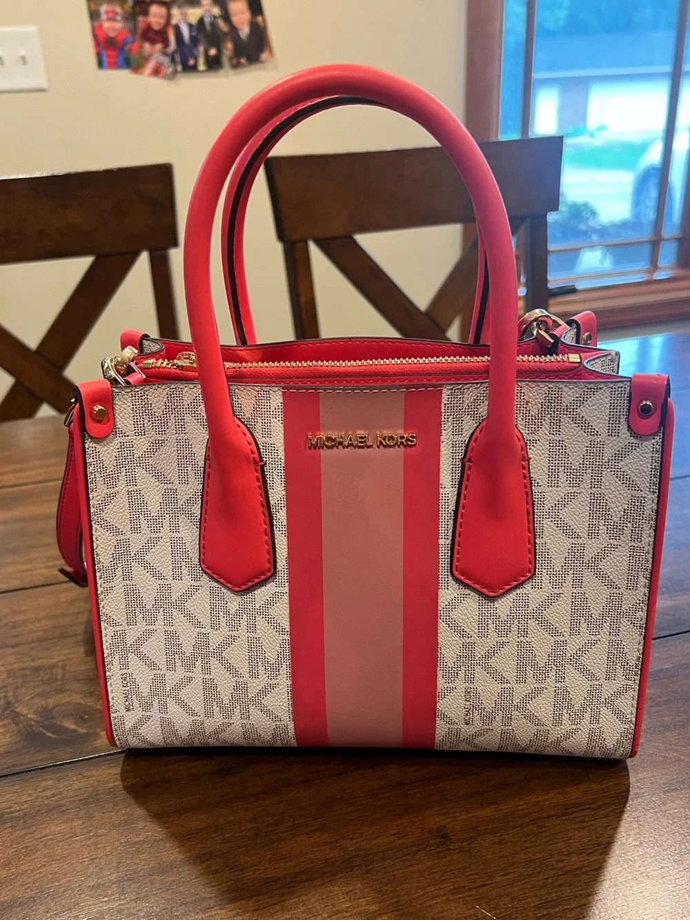 Michael Kors White & Pink Signature Crossbody Satchel